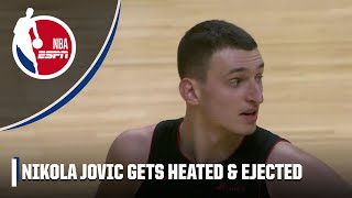 Nikola Jovic gets HEATED at ref 👀 EJECTED after 2 techs  NBA on ESPN [upl. by Oinotnaocram]