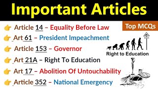 Important Articles  Important Article Of Indian Constitution  महत्वपूर्ण अनुच्छेद  MCQs [upl. by Eibrik]