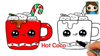 How to Draw Hot Chocolate 🎄Cute Christmas Winter Art [upl. by Ximena]