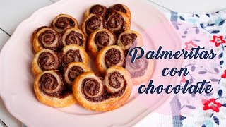 Palmeritas de hojaldre con chocolate  Receta Fácil [upl. by Nennek143]