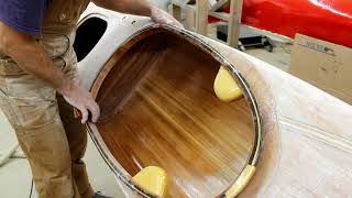 Sanding a wooden kayak for varnish [upl. by Australia]