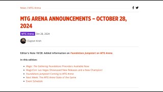 MTG Arena Announcements  October 28th 2024 [upl. by Darelle]