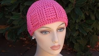 Crochet for Cancers Basketweave Vertical Stripe Cap [upl. by Oznol]