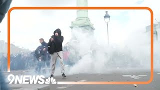 Protests in France over government pension reforms [upl. by Naux]