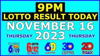 9pm Lotto Result Today November 16 2023 Thursday [upl. by Yretsym]