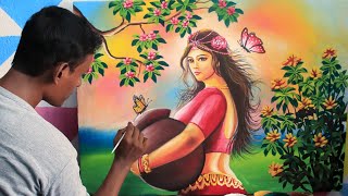 Beautiful Indian village girl drawing painting  drawing and painting [upl. by Akcire]