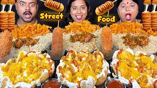 Spicy Street Food Eating Challenge Egg Chicken Chowmein amp Manchuriana Pasta Dahi puri Corn Dog [upl. by Ariel559]