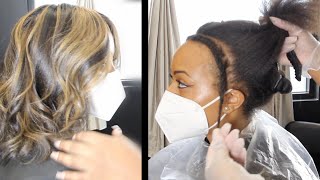 Silk Press and SUPER Easy Highlights on Natural Hair blonde naturalhair [upl. by Kcirederf]