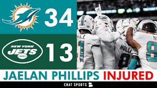 BREAKING Jaelan Phillips Suffers SERIOUS Injury In Win vs Jets  Dolphins News On Terron Armstead [upl. by Nnyloj652]