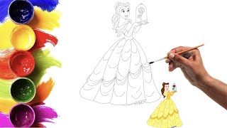 Coloring with Sticker Book Dress Up Disney Princess ArielSnow WhiteBelleCinderella [upl. by Adyela]