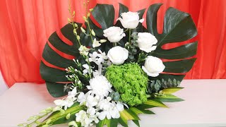 FLOWER ARRANGEMENT 82White Rose Million flowers and white orchids [upl. by Aneema]