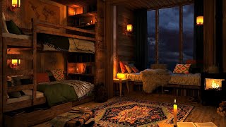 Cozy Cabin Ambience with Gentle Night Rain and Crackling Fireplace Sounds  8 Hours [upl. by Gula]