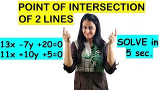 POINT OF INTERSECTION OF TWO LINES SHORTCUT SOLVE IN 5 SECONDS SUPER TRICK [upl. by Ezirtaeb]