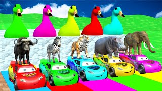 TRANSPORTING PIXAR CARS amp FRUITS WITH COLORED amp JOHN DEERE vs CLAAS vs TRACTORS  BeamNGdrive 962 [upl. by Anilocin]