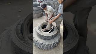 FROM TRASH TO TREASURE CUTTING TRUCK TIRES FOR RECYCLING shorts [upl. by Wj642]