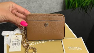 Распаковка кардхолдера MICHAEL KORS Medium Saffiano Leather Chain Card Case luggage [upl. by Lang]