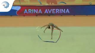 Arina AVERINA RUS  2018 Rhythmic Europeans all around final ribbon [upl. by Nodla156]