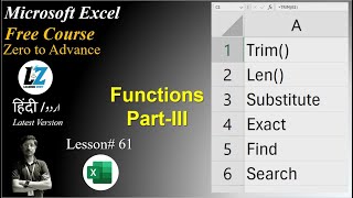 61 Use of TRIM LEN SUBSTITUTE EXACT amp SEARCH Functions in Microsoft Excel excel microsoftexcel [upl. by Rowland]