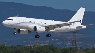 FullHD Acropolis Airbus A319CJ landing amp takeoff at GenevaGVALSGG [upl. by Llennoj796]