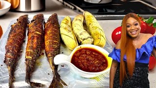 HOW TO MAKE AUTHENTIC BOLE ROASTED FISH  PEPPER SAUCE  BOLI AND FISH  NIGERIAN FOOD [upl. by Lessard]