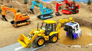 Police car JCB Excavator Construction Vehicles catch thief  Toy for kids [upl. by Rodnas]