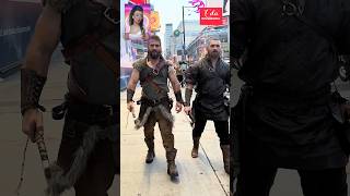 Ragnar Lothbrok and Rollo in street fashion with traditional warrior costume vikings fyp [upl. by Niarda]