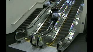 Woman in wheelchair tumbles down escalator at Portland airport [upl. by Ahsemal]