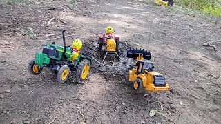 New Truck John Deere Tractor Accident pulling Out Jcb 3DX Backhoe Tata Dumper Tipper  CV TOY  Gadi [upl. by Natsreik]