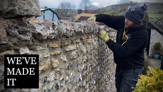 Building A Flint Block Stone Wall  We’ve Made It [upl. by Enileme]