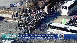 Hundreds Of Fans Greet Eagles At NovaCare Complex [upl. by Nonahs]