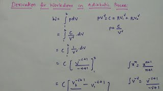 Derivation of expression for work done in Adiabatic process [upl. by Akemit]