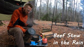 Beef Stew in the Rain  Campground Solo Hammock Camping 74 [upl. by Boak]