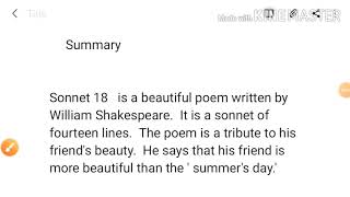 sonnet 18 william shakespeare summary shall I compare thee to a summer day by william shakespeare [upl. by Shirlee731]