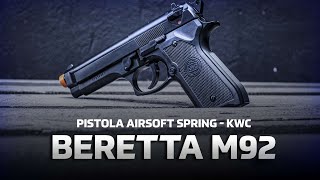 Pistola Airsoft Spring KWC Beretta M92 REVIEW E TESTE [upl. by Atinram]