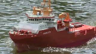 Very nice RC A101 Anchor Handling Tug AHTS first water test [upl. by Sofie]