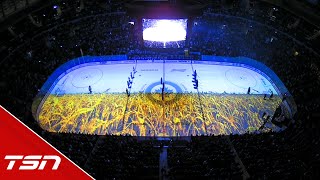 Ukrainian choir sings Ukrainian and Canadian national anthems ahead of Jets vs Habs [upl. by Lanahtan]