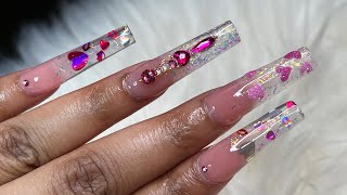 XL Coffin Encapsulated Valentines Day Nails  Tutorial  Beginner Friendly 💕 valentinesdaynails [upl. by Any]