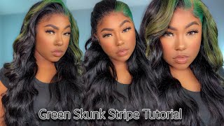 HOW TO Detailed Green Skunk Stripe  Flawless Body wave Wig ft Beauty Forever [upl. by Ayahsal]