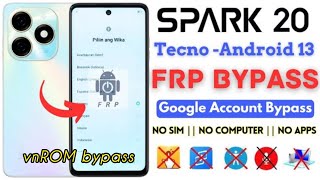 FRP tecno KJ5 spark 20  Android 13  nouvelle solution de déblocage en 2024 [upl. by Llerruj]