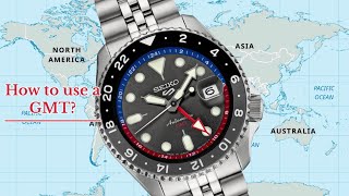 How to use a GMT watch and tell 3 different time zones  Seiko 5 sport GMT [upl. by Aramat725]