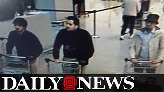 Three suspects for Brussels attacks seen in airport surveillance footage [upl. by Luann]