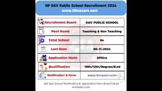 DAV School Himachal Pradesh Teaching amp Non Teaching Staff Recruitment 2024 [upl. by Smaoht657]