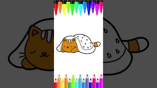 Learn How to Draw a Cute Cat Sleeping  Drawing Painting and coloring for Kids  Easy Drawing [upl. by Nanerb]