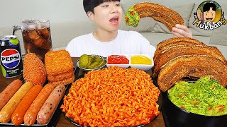 ASMR MUKBANG 직접 만든 대왕 소세지 까르보 불닭볶음면 핫도그 통삼겹 먹방 amp 레시피 FIRE NOODLES AND SAUSAGE EATING SOUND [upl. by Primaveras]