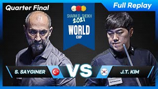 Quarter Final  Semih SAYGINER vs Jun Tae KIM Sharm El Sheikh World Cup 3Cushion 2021 [upl. by Nahtannoj799]