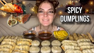 SPICY DUMPLINGS WITH FIRE SAUCE MUKBANG 매운 만두 Vegan No Talking [upl. by Orimlede]