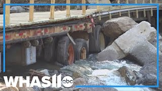 NC neighbors build makeshift bridge out of trailers [upl. by Terrijo]