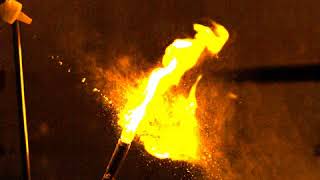 Corn Starch mixed with sodium bicarbonate test 3 dispersed into flame recorded in high speed [upl. by Way]