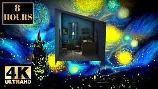 Vincent Van Gogh Starry Night Moving 3D Animation From The Bedroom Wallpaper Screensaver With Music [upl. by Anaugahs621]