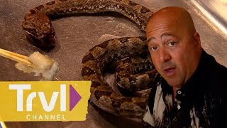 Eating POISONOUS Food with an Iron Chef  Bizarre Foods with Andrew Zimmern  Travel Channel [upl. by Ramos]